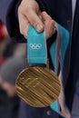 Gold medal of the XXIII Olympic Winter Games PyeongChang 2018 won by Olympic champion in Ladies` Moguls Perrine Laffont of France