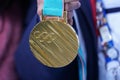 Gold medal of the XXIII Olympic Winter Games PyeongChang 2018 won by Olympic champion in Ladies` Moguls Perrine Laffont of France