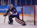 Olympic champion Team USA goalkeeper Nicole Hensley in action against Team Olympic Athlete from Russia