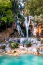 Kwang Si main waterfall as you reach the final tier of turquoise pools and streams