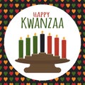 Kwanzaa - African American holiday. Candle holder kinara vector in round white frame. Traditional seven candles. Seamless pattern