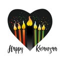 Kwanzaa banner. Traditional african american ethnic holiday design concept with a burning candle in black heart Royalty Free Stock Photo