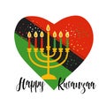 Kwanzaa banner. Traditional african american ethnic holiday design concept with a burning candle in heart. illustration. Royalty Free Stock Photo