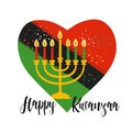 Kwanzaa banner. Traditional african american ethnic holiday design concept with a burning candle in heart. Vector Royalty Free Stock Photo