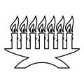 Kwanzaa candles glowing African holiday Seven candle on candlestick American ethnic cultural holiday contour outline icon black Royalty Free Stock Photo