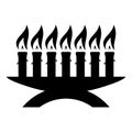 Kwanzaa candles glowing African holiday Seven candle on candlestick American ethnic cultural holiday icon black color vector