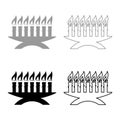 Kwanzaa candles glowing African holiday Seven candle on candlestick American ethnic cultural holiday set icon grey black color Royalty Free Stock Photo