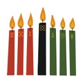 Kwanzaa clip art - kinara candles - red, black, green with hand drawn symbols of seven principles of Kwanzaa. Cute Royalty Free Stock Photo