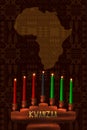 Kwanzaa. Concept of an African American festival in the United States. Kinara - wooden candle holder and 7 candles of traditional Royalty Free Stock Photo