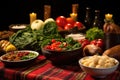 kwanzaa feast displayed with traditional african basket Royalty Free Stock Photo