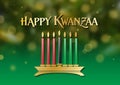 Kwanzaa holiday celebration graphic background in soft glowing festive greens and gold