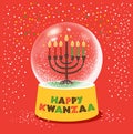 Kwanzaa seven candles in candle holder kwanaa candlestick in a Christmas ball with snow African holiday symbol . flat