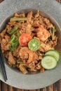 Kwetiau Goreng Seafood with Shrimp, Chinese Indonesian Stir Fried Flat Rice Noodle Royalty Free Stock Photo