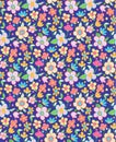 Little flowers pattern. Digital, simple pattern for girls. Spring bouquet of blooming flowers. Blue background Royalty Free Stock Photo
