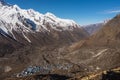 Kyanjin gompa village surrounded by Lantang mountain range, Himalayas mountain range in Nepal