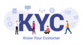 Kyc know your customer concept with big word or text and team people with modern flat style - vector Royalty Free Stock Photo