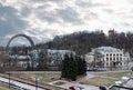 Kyiv cityscape with Peoples\' Friendship Arch in Ukraine