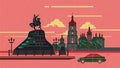 Kyiv famous sightseens, Saint Sophia Cathedral, Bogdan Khmelnitsky Monument at sunset, minimalist ui - ux flat icon