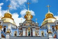 Kyiv or Kiev, Ukraine: Detail of the artwork and domes of St Michael`s Golden-Domed Cathedral Royalty Free Stock Photo