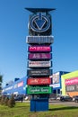 Advertising banners and the logo of the construction hypermarket.