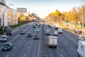 KYIV, KIEV, UKRAINE - November 10, 2020: car traffic on Victory Avenue. It is located in Shevchenko, Solomensky and Svyatoshinsky.