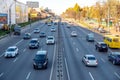 KYIV, KIEV, UKRAINE - November 10, 2020: movement of passenger, freight and light transport along Pobedy Victory Avenue.