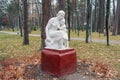 Sculpture of the Stalin era in the autumn park. Legacy of the Soviet Union.