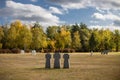 Kyiv. Kyiv region. Ukraine. 13.10.2023. Stone tombstones in the German cemetery in the fall. Beautiful German cemetery near Kyiv. Royalty Free Stock Photo