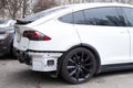 Kyiv, March 23, 2024. electric white Tesla Model X 100d car rear bumper damage