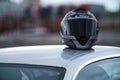 Protective Helmet for pilot on BMW M Drift And Car Show. Protect head with specialized sport equipment