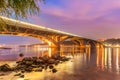 Kyiv Metro bridge at night. Ukraine