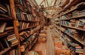 Abandoned bookshelves in old market with antique magazines and books Royalty Free Stock Photo