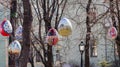 During the celebration of Easter, the city center is decorated with a large decorative Easter eggs