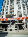Damaged multi-storey building in Kyiv, the consequences of Russian missile attacks in the capital of Ukraine. War and aggression