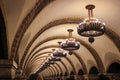 Kyiv, Ukraine - April 16, 2018: Design And Luminaires At One Of The Metro Stations