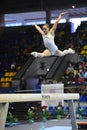 Female gymnast performing on the balance beam during Stella Zakharova Artistic Gymnastics Ukraine international Cup