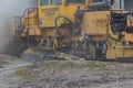 Kyiv Ukraine - April 27 2020: A huge dust cloud in the center of a big city during the operation of the auxiliary railway machine