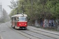 Old red soviet Tatra tram