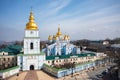 Michael`s Golden-Domed Monastery in Kyiv, Ukraine. View from drone