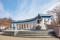 Valeriy Lobanovskyi monument near Dynamo Stadium in Kyiv