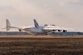 Kyiv, Ukraine - April 3, 2018: The world s largest aircraft, the Mriya Antonov An-225 cargo plane, begin to take off