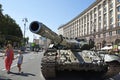 Kyiv, Ukraine - Aug. 26, 2022: Parade of broken military weapons of russian troops in Kyiv. Ukraine&#s Independence