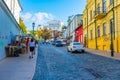 KYIV, UKRAINE, AUGUST 28, 2019: Colorful houses at Andriyivsky Uzviz street in Kiev, Ukraine Royalty Free Stock Photo