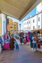 KYIV, UKRAINE, AUGUST 28, 2019: Colorful houses at Andriyivsky Uzviz street in Kiev, Ukraine Royalty Free Stock Photo