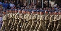 A column of Ukrainian soldiers Military personnel of the tactful aviation troops at the celebration of 30 years of independence of Royalty Free Stock Photo