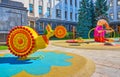 The fairy tale birds sculptures in inclusive art playground, on August 14 in Kyiv, Ukraine