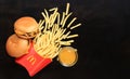 Kyiv, Ukraine - August 10, 2023: Fast food from McDonald\'s, top view