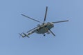 Ukrainian military helicopter Mi-8 NATO reporting name: Hip above the city during the military parade dedicated to Independence