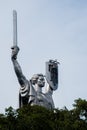 Kyiv, Ukraine - August 11, 2023: Motherland or Mother Ukraine monument. new replaced trident, Ukrainian national symbol