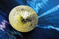 KYIV, UKRAINE - AUGUST 17, 2024 Ripple XRP Coin on abstract fictional cryptocurrency trading chart in blue color